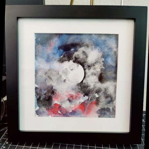 Moon watercolor in black frame