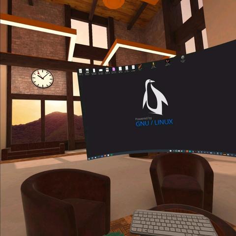A huge computer screen in midair inside a virtual cafe