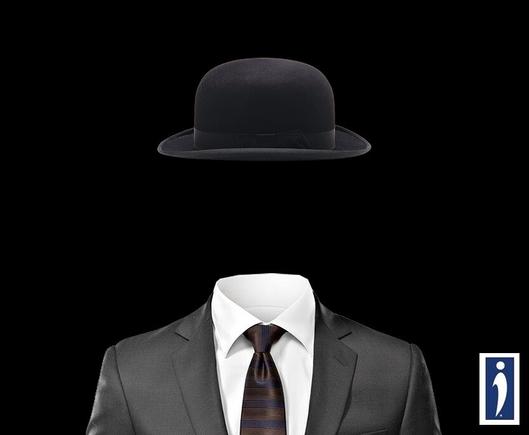 Image is a work of art by Nangreenly on an all black background.  A man dressed in a black suit, white shirt and brown tie with blue stripes is the focus of the image.  A derby style hat is also part of the outfit.  White and gray highlights appear on the edges of the hat and suit, as if a faint light is shining from the back-left side of the man.  Between the shirt collar and hat is an empty void where this invisible man's face should be.  Nangreenly's "Invisible Man" is an image that to me, illustrates the experience of many living with invisible disabilities.  Too often, they are made to feel as if they are invisible by authorities, legislators and even some fellow citizens..  In the bottom right corner, I added the Invisible Disabilities Association's "i" symbol that appears on their NDID and some state issued IDs.