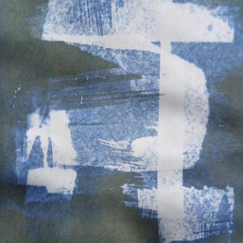 Detail from the first image showing white marks, blue marks and green marks with lots of tonal and textural variation