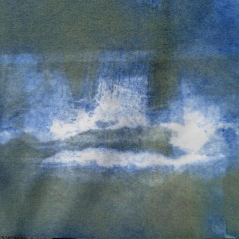 Detail from the first image showing white marks, blue marks and green marks with lots of tonal and textural variation