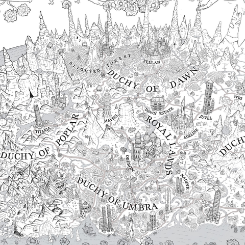 Super detailed fantasy map in black on white