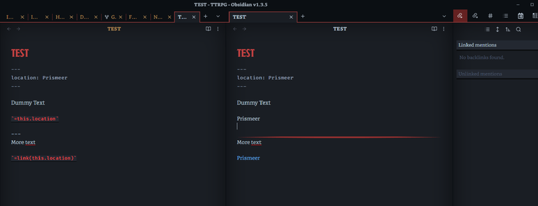 Screenshot Obsidian.MD app with a demo of the mentioned problem.