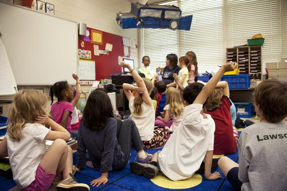 Children in a preschool classroom.