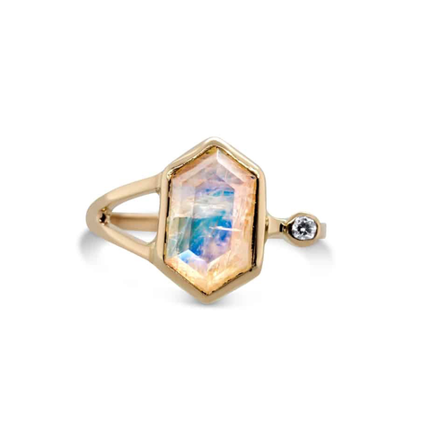 Moonstone diamond ring