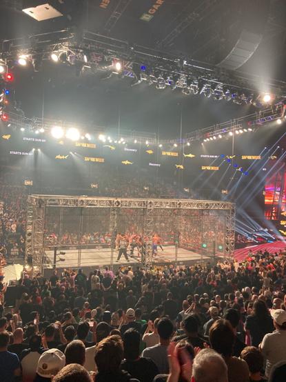 Photo from AEW Blood and Guts steel cage match at a wrestling show at TD Garden in Boston.