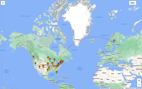 Map of Amateur Radio CW contacts