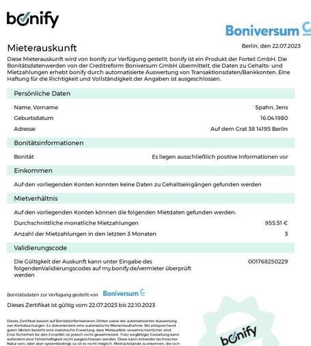 Jens Spahns Mietauskunft.