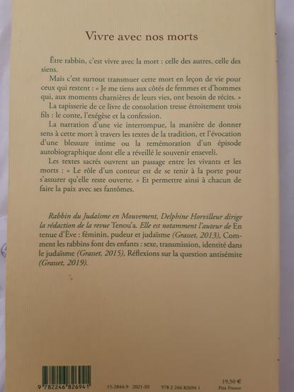 Quatrième de couverture du livre de Delphine Horvilleur 
Vivre avec nos morts 

Éditions Grasset 
Couverture jaune