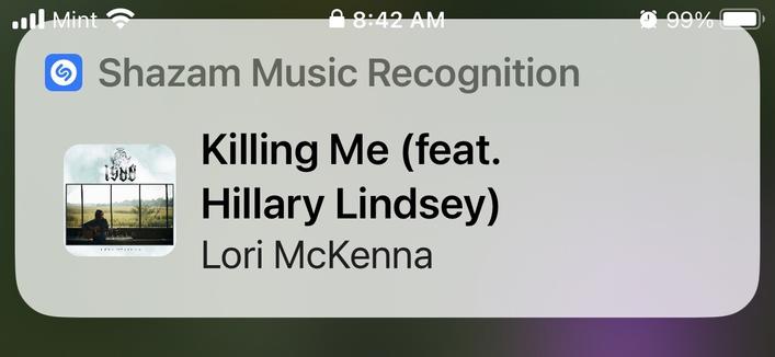 Shazam music recognition iPhone screenshot showing what I’ve just hashtagged.