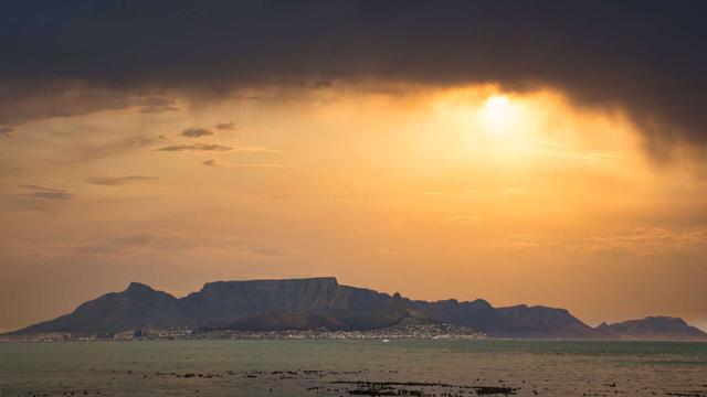 Sunset view from Robben Island showcasing Cape Town