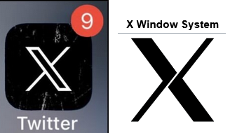 New Twitter "X" logo, with the extremely similar logo of X Window System (X11) for comparison