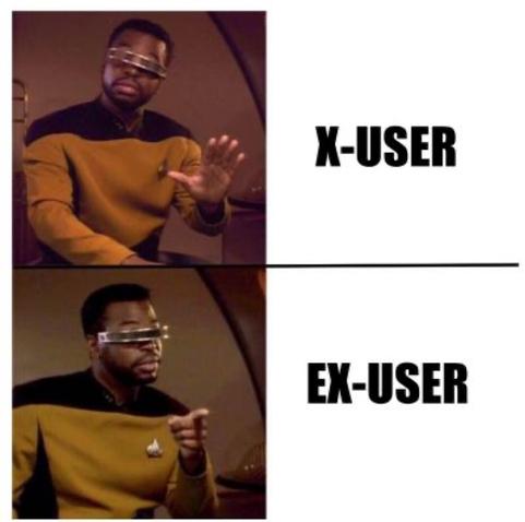 Geordi LaForge motioning no - X-user
Geordi pointing yes - Ex-user
