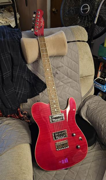 Fender Telecaster FMT HH guitar in crimson red transparent