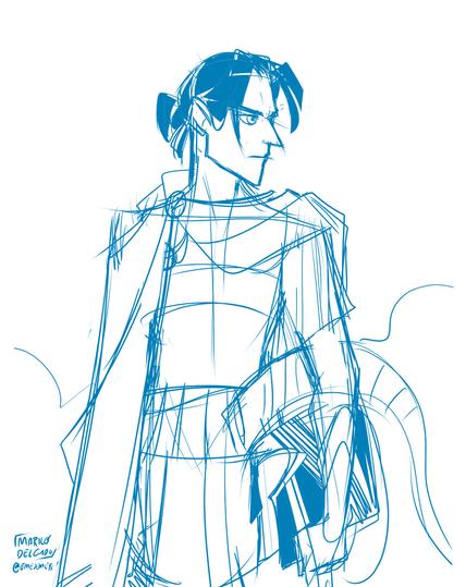 quick sketch of Aidoneus (young Hades from Greek Mythology). He's looking into the distance and wearing armor while he holds his helmet.
