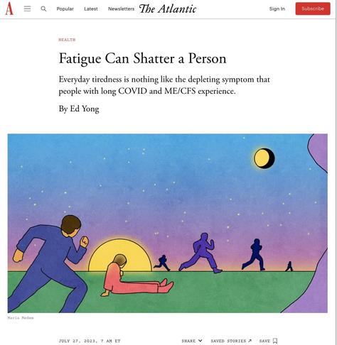 Screenshot of The Atlantic July 27, 2023 article by Ed Yong 

Illustrator image of silhouettes running in park with one person lying down