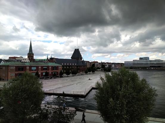 View on the city of Aarhus from the dokk1 terrace