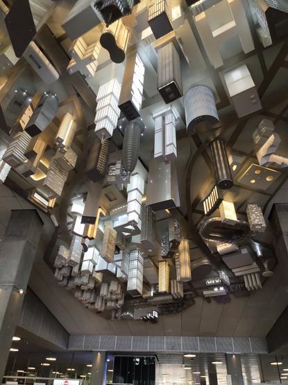 City model miniature hanging upside-down