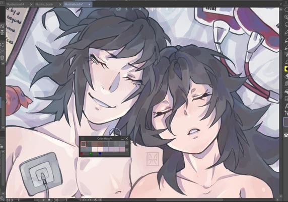 Oc art work in progress of Shyra and Noah laying one by another