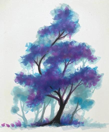 How to draw a tree tutorial, step 4: draw the tree trunk between the splotches