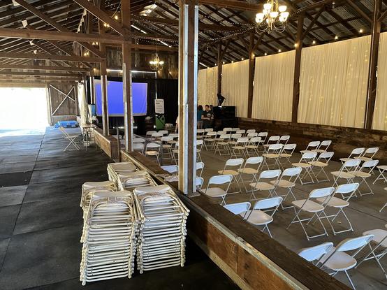 The conference seating inside the barn