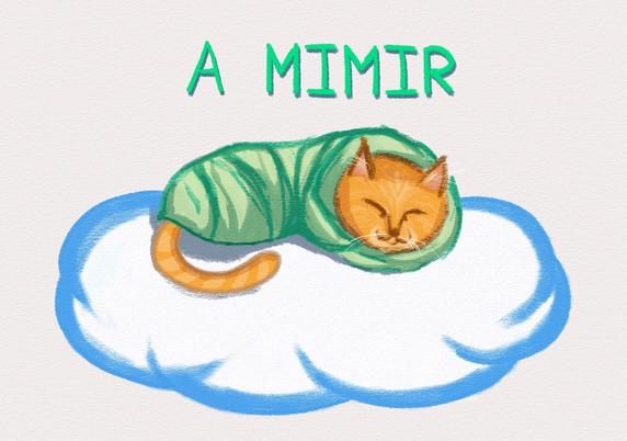 Cat wrapped in a blanket like a burrito, sleeping on a cloud. Made with brushes that emulate wax crayons.