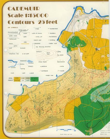 5 colour drawn orienteering map. 1:15000