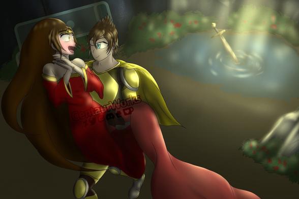 A knight is offered a sword from a lady in a lake. However, he ends up taking the lady rather than the sword.