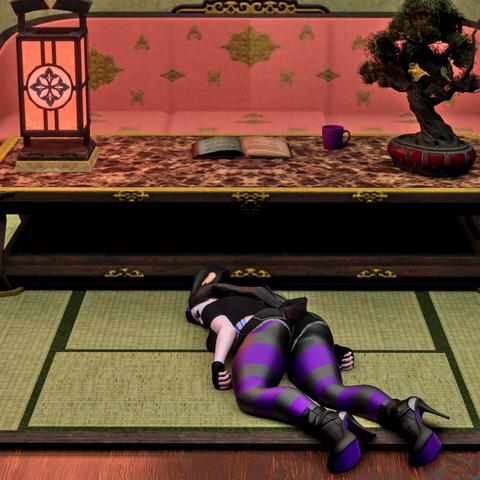 Sleeping on floor.