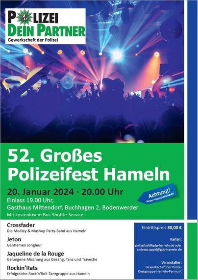 Plakat zum Polizeiball Hameln 
Tanzfläche Discolicht.