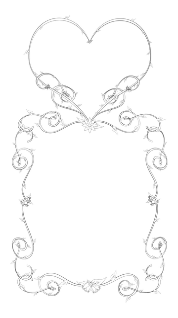 Basic sketch of a graphic design for a wedding invitation featuring vines and flowers.