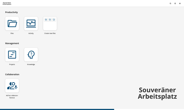 Startportal (univention) als Benutzer mit den Komponenten/Menu Nextcloud (und Collabora), OpenProject, XWiki und Jitsi