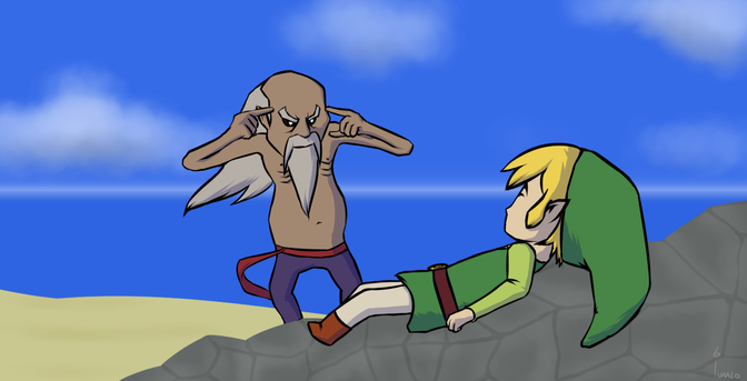 Orca from The Legend of Zelda: The Wind Waker telling Link to think