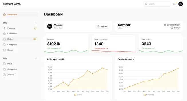 Screenshot of the new Filament Demo with v3