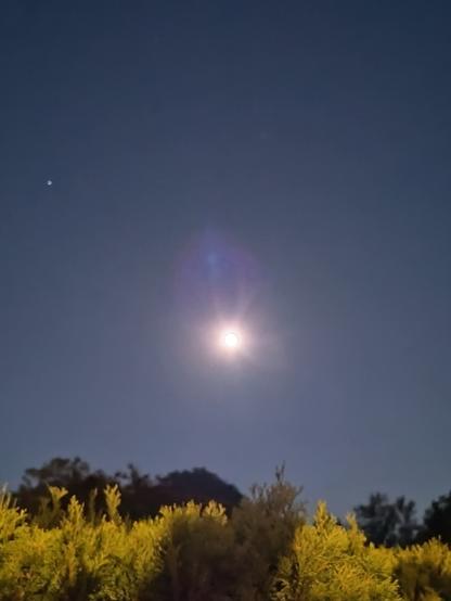 The Super Moon and what I assume is Venus in the night sky behind my workplace.
