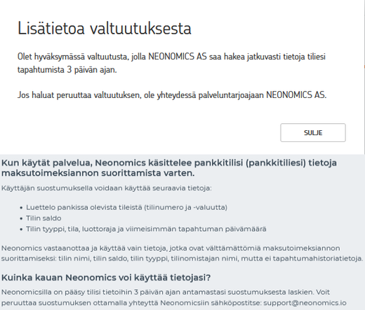 Lisätietoa valtuutuksesta -teksti