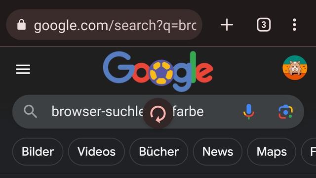 Die google Suchleiste ist bräunlich. Die Aktualisieren-Anzeige ebenso braun mit zart rosa Kreispfeil