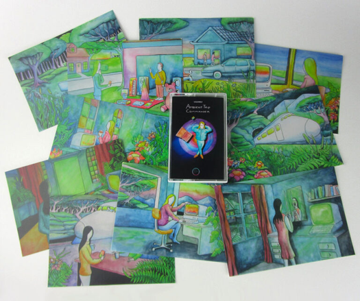 Photo of Legowelt's new soundtrack album on cassette plus a lot of postcards with stills from the animation movie.