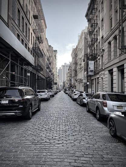 a cobblestone road in soho, nyc