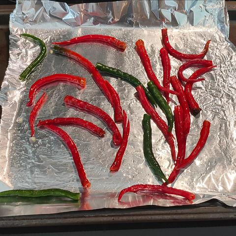 Thai peppers on a baking sheet