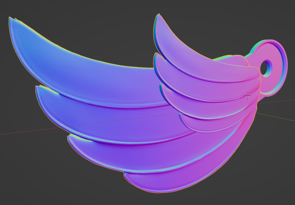 The wing design after a sculpting pass to refine the design. Not 100% happy with it, but I learned some new things about sculpting in Blender.
