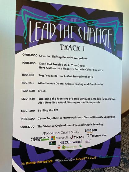 Track 1 sign with talks from 0900-1600