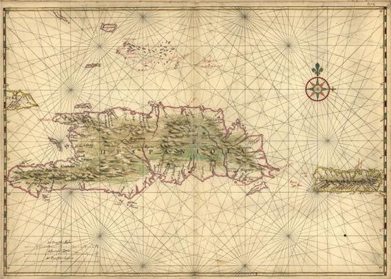 Map of the islands of Hispaniola (Haiti and Doinican Republic) and Puerto Rico made in 1639 by Johannes Vinckboons