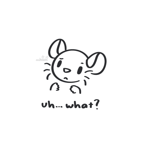 uncoloured drawing of rat holding up its paws in confusion, with a raised eyebrow, text reads "uh... what?"
