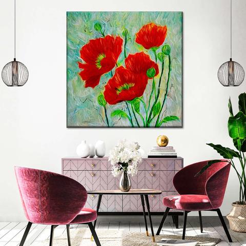 Red Poppies Contemporary Style Wall Art Check out this elegant Red Poppies Contemporary Style Wall Art! 🌺 It adds a feminine vibe to any space with its blooming blossoms and floral design. The black, red, teal, and turquoise colors make it a perfect choice for an elegant decor. Available as a 4-piece or 1-piece set, these art pieces will surely enhance your space.