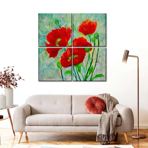 Red Poppies Contemporary Style Wall Art Check out this elegant Red Poppies Contemporary Style Wall Art! 🌺 It adds a feminine vibe to any space with its blooming blossoms and floral design. The black, red, teal, and turquoise colors make it a perfect choice for an elegant decor. Available as a 4-piece or 1-piece set, these art pieces will surely enhance your space.