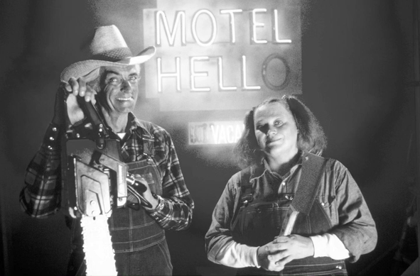 Rory Calhoun with Nancy Parsons in 'Motel Hell' (1980)