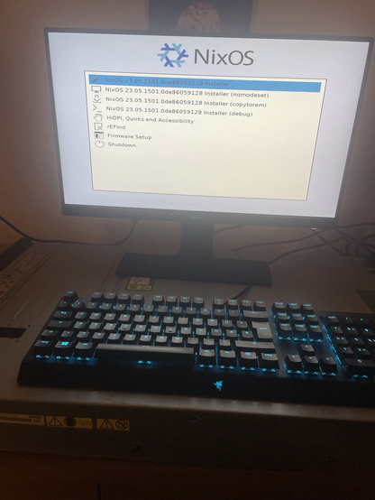 Screen that shows NixOS