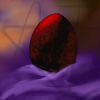 Dragon Egg, black with red highlights on a purple sation