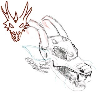 rough sketch of dragon skull